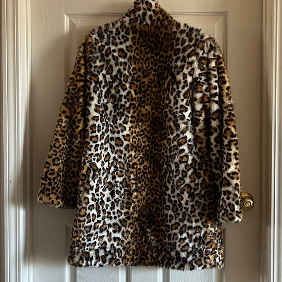 Lanshifei Womens Faux Fur Leopard Print Midi Coat Size Large Mob Wives - Picture 8 of 13